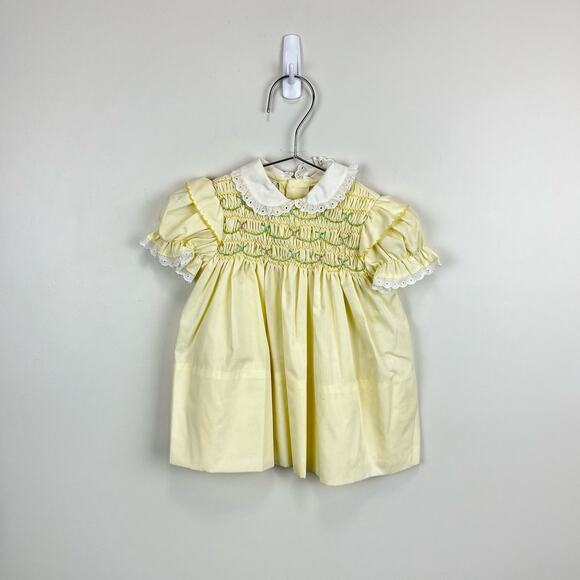Vintage Polly Flinders Smocked Yellow Dress 24 Months - Picture 1 of 5